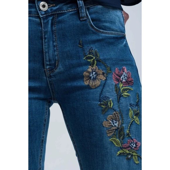 WOMEN'S JENNER BLUE SKINNY JEAN WITH EMBROIDERIES - Picture 4 of 5